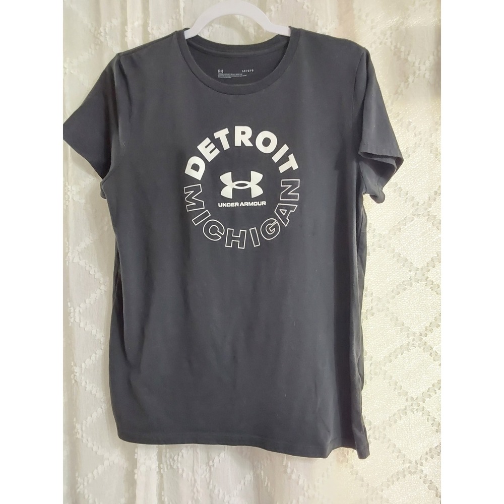 Under Armour Detroit Michigan Graphic T-Shirt Mens Large Black Loose Fit Tee